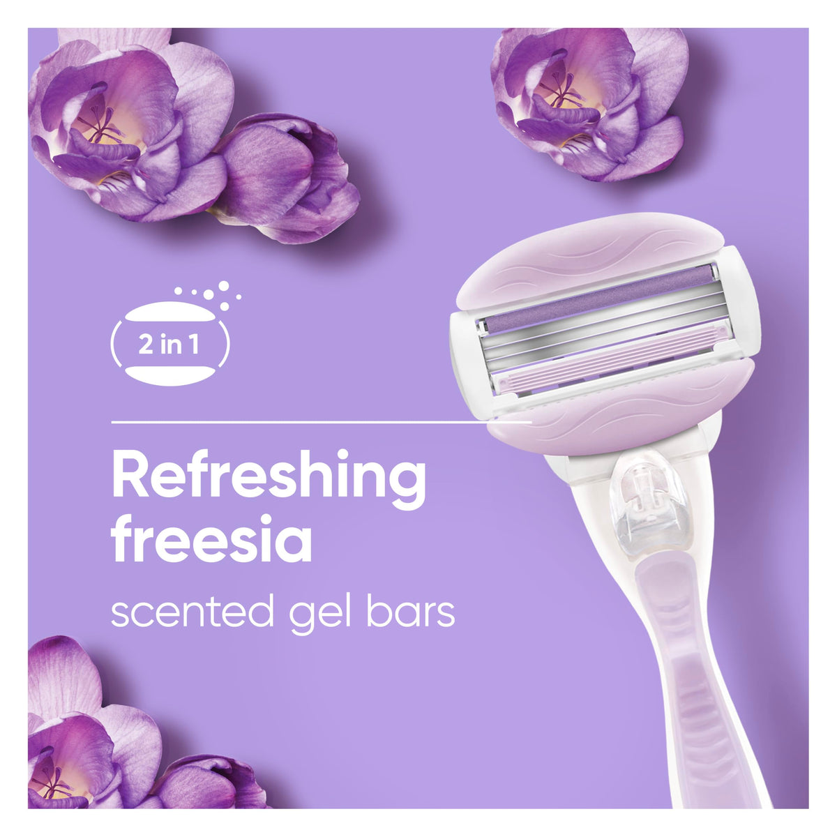 Gillette Venus razor angled blade view illustrating three-blade close shave