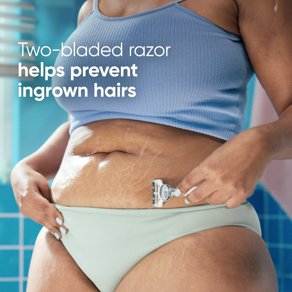 Gillette Venus razor held by hand demonstrating safe wet use