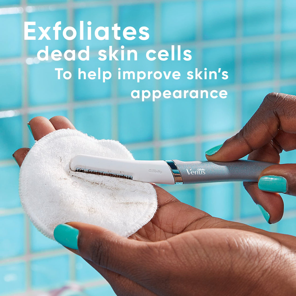 Gillette Venus razor in use on upper lip for gentle exfoliation