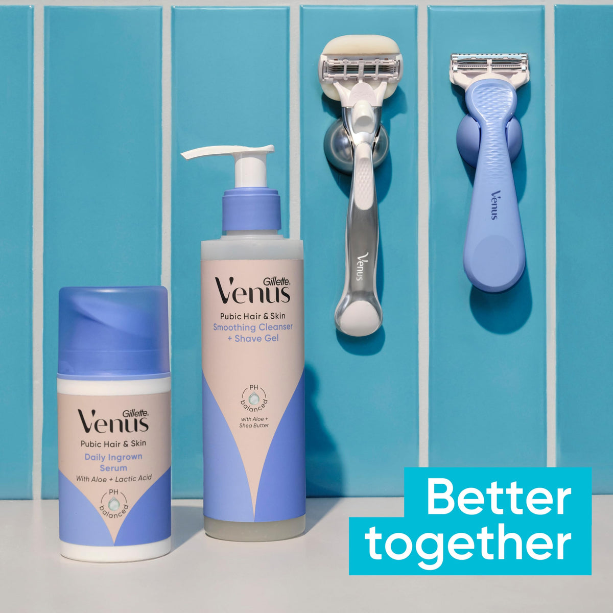 Gillette Venus three refill cartridges laid out to show compatibility and spares