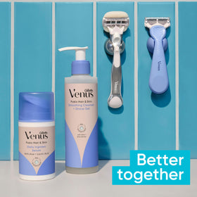 Gillette Venus three refill cartridges laid out to show compatibility and spares