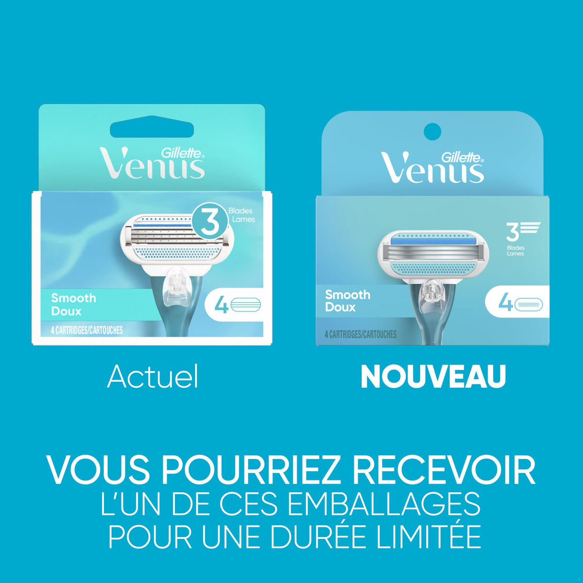 Gillette Venus refills arranged in bathroom demonstrating storage convenience