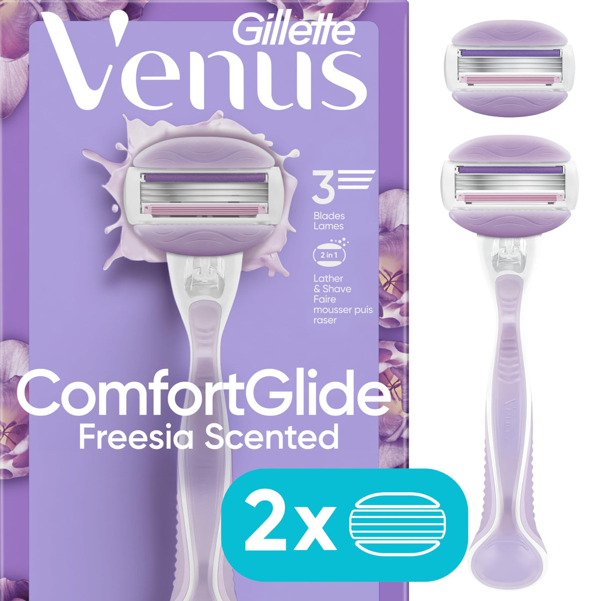 Gillette Venus refills installed on handle showing simple cartridge swap