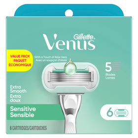 Gillette Venus six refills laid out to show multi-pack supply and value