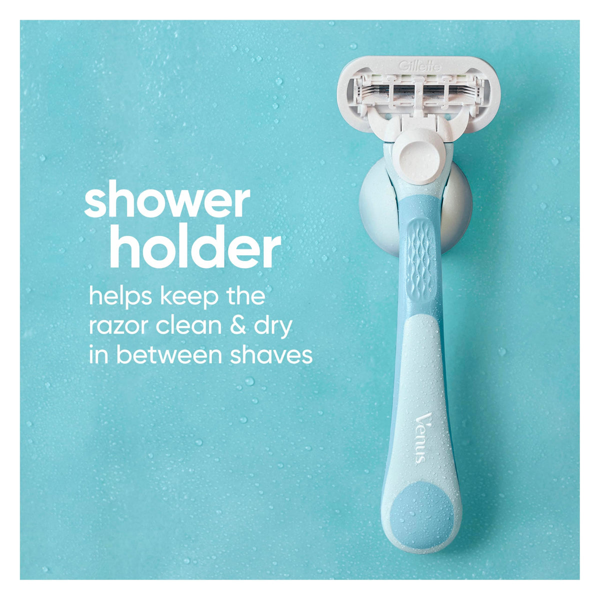 Gillette Venus shower holder mounted on tile keeping razor dry and accessible
