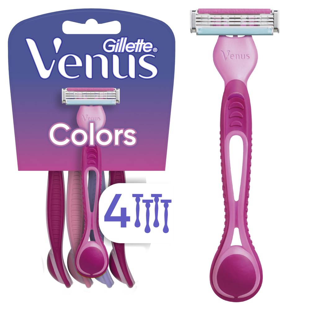 Gillette Venus front packaging showing 4-count and colorful handles benefit convenience