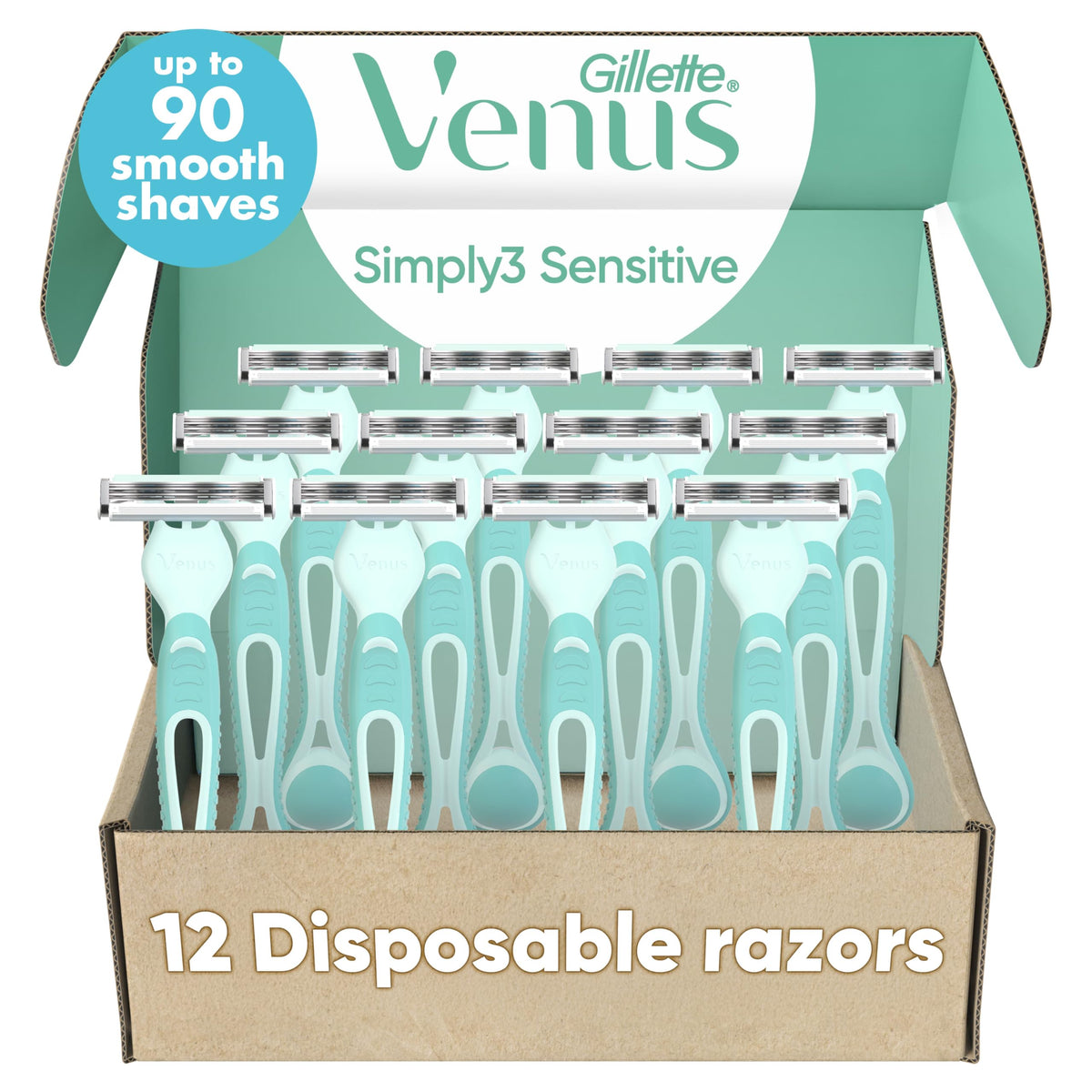 Gillette Venus front packaging showing 12-count value and convenience