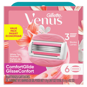 Gillette Venus six-pack laid flat to show quantity and box design