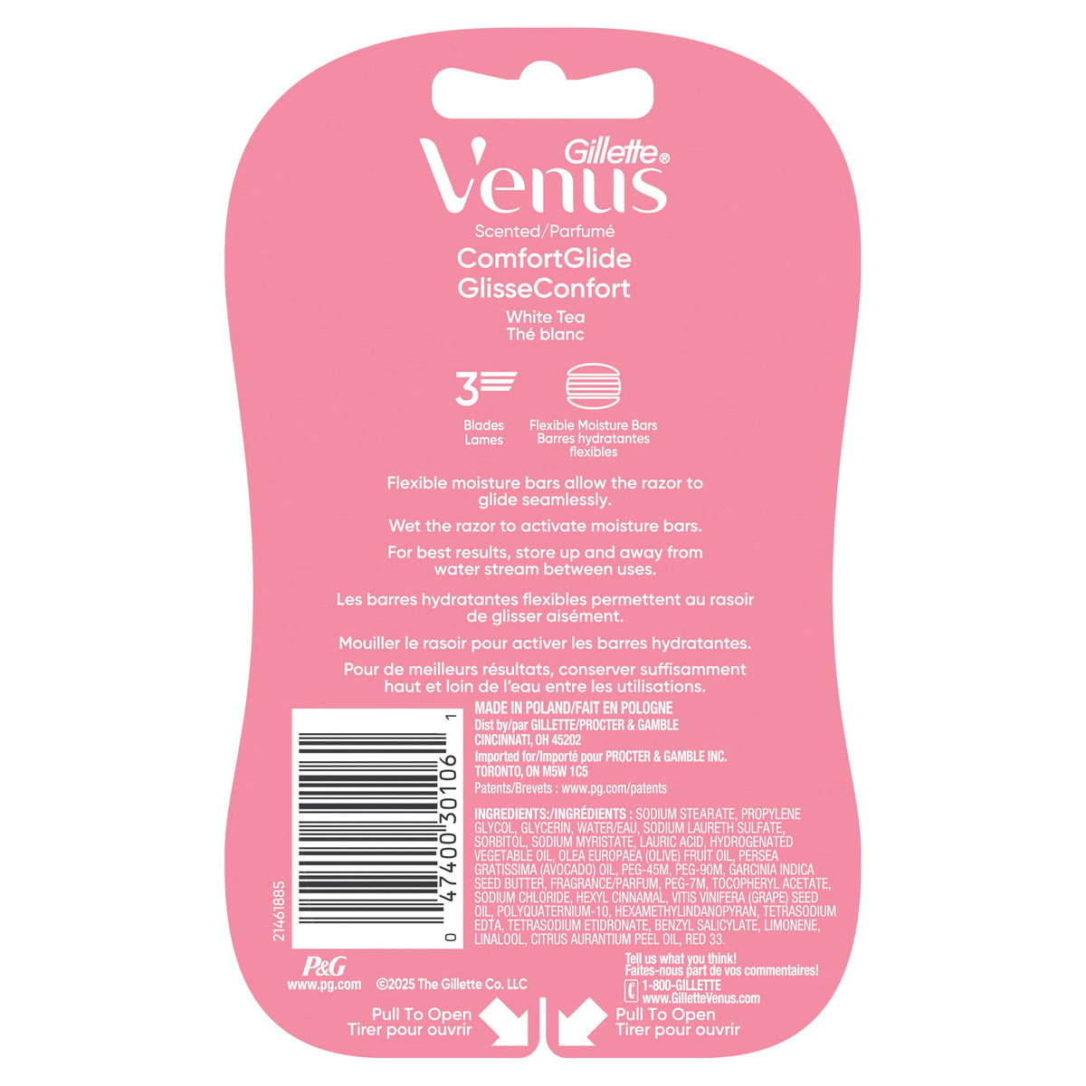 Gillette Venus razor next to hand showing compact travel size