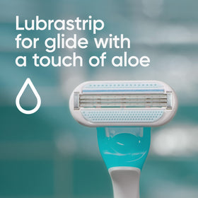 Gillette Venus razors beside shower shelf showing ready-to-use convenience