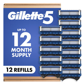 Gillette 5 front packaging showing 12-count refills and clear labeling for convenience