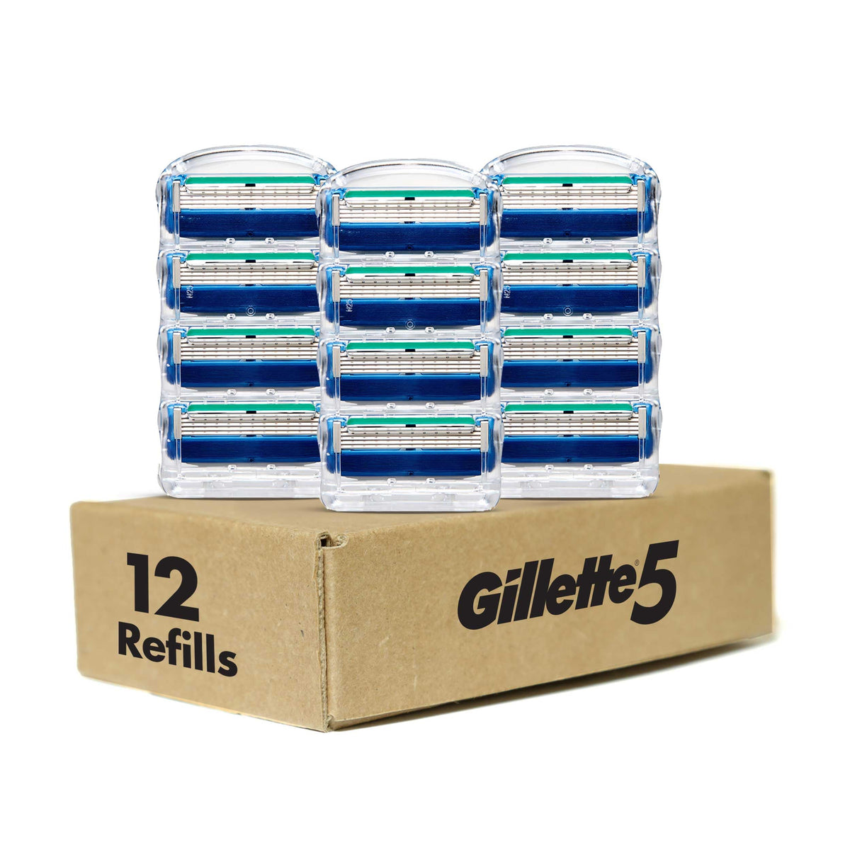 Gillette 5 lifestyle shaving setup on bathroom counter emphasizing ready spares