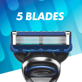 Gillette 5 microfins close-up stretching skin for an even cutting surface