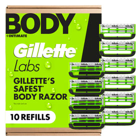 GilletteLabs front packaging showing ten body refill cartridges and convenience