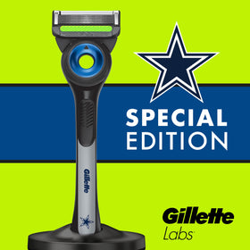 Gillette Labs Cowboys kit on bathroom counter illustrating daily grooming routine