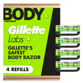 gillettelabs front packaging showing four refill cartridges and convenience