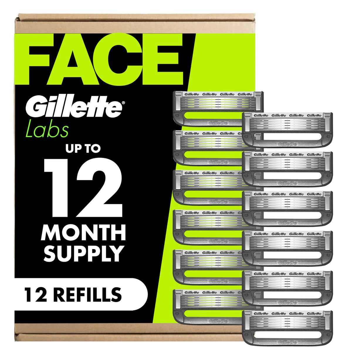 GilletteLabs front packaging showing 12-count refills and brand clarity for convenience