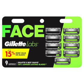 Gillette Labs front packaging showing nine refill cartridges and clear count benefit