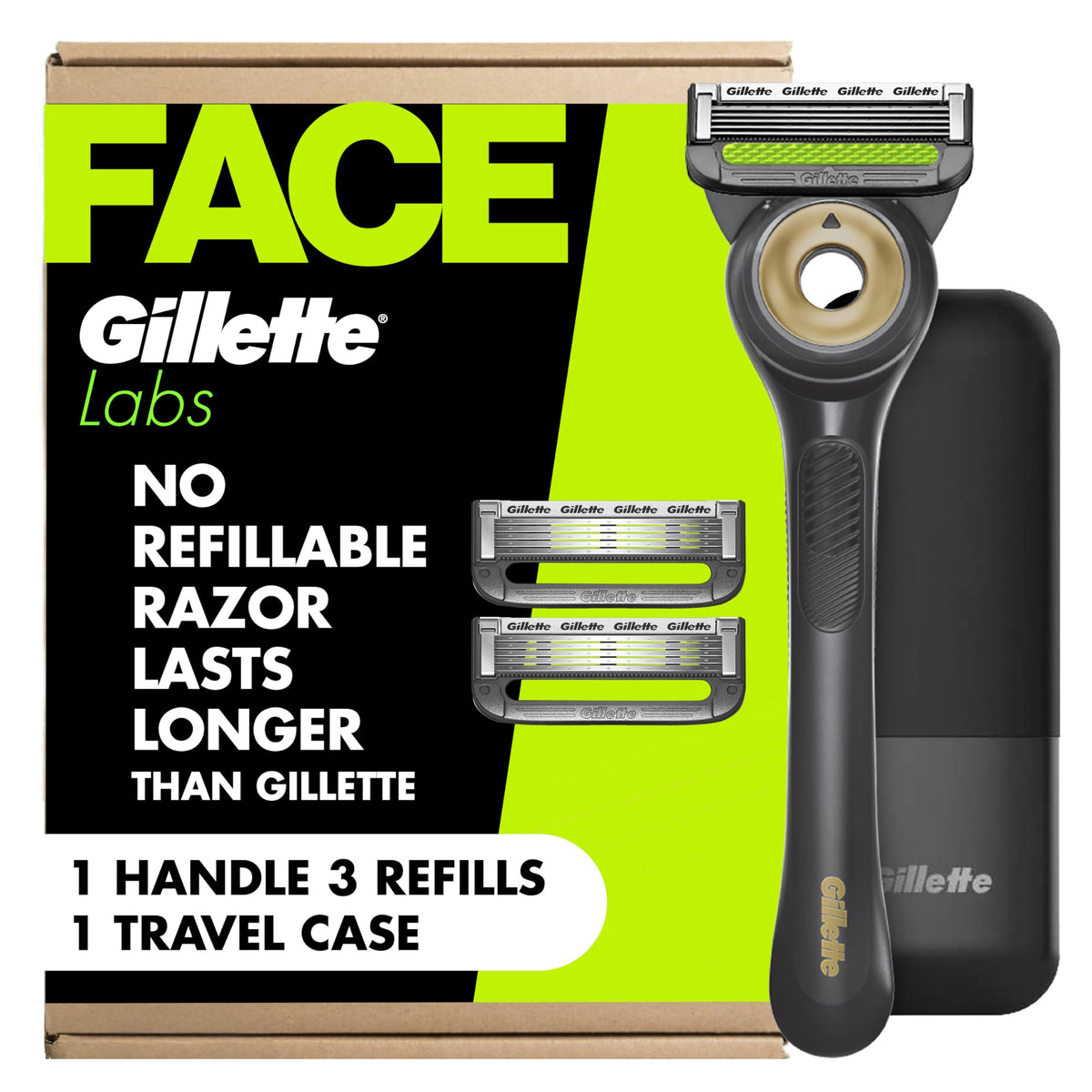 GilletteLabs front view showing handle and three refills for convenient shaving