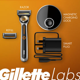 GilletteLabs razor in use in shower showing waterproof design, enables rinsing and convenience