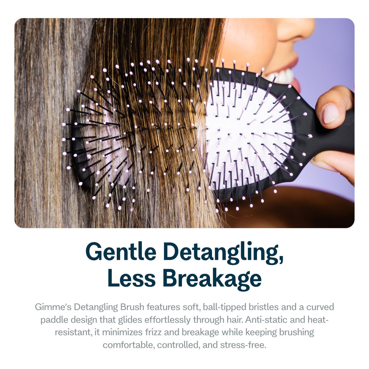GIMME brush in use with blow dryer for faster, heat-resistant styling