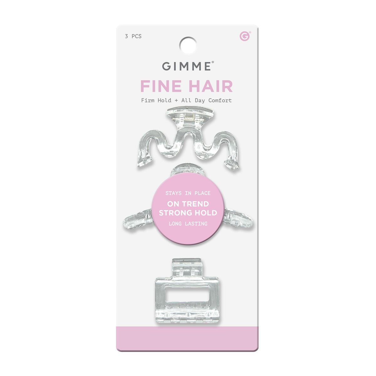 GIMME clear front view showing compact clip and secure hold benefit
