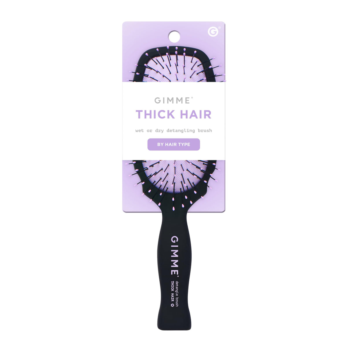GIMME curved paddle front view showing gentle detangling benefit