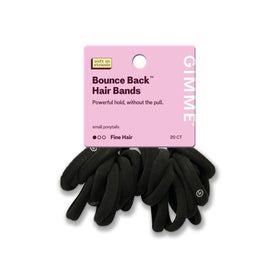 GIMME front pack of black x-fine hair bands showing quantity and neat storage benefit