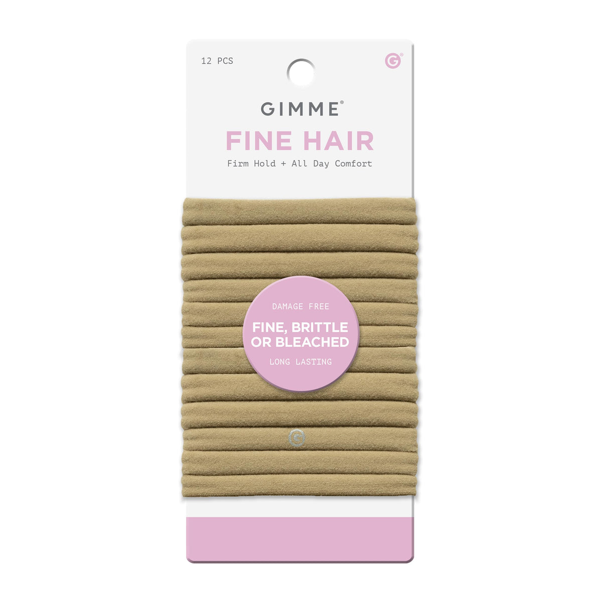 GIMME front packaging showing 12 dark blonde elastics and visible branding for easy selection