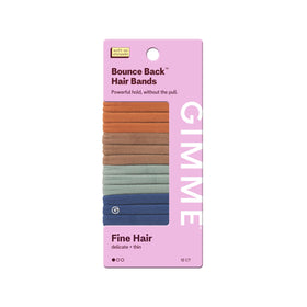 GIMME front packaging showing 12-count assorted slim hair bands and packaging benefit