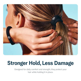 GIMME hair band securing a ponytail on brunette, demonstrating non-slip benefit