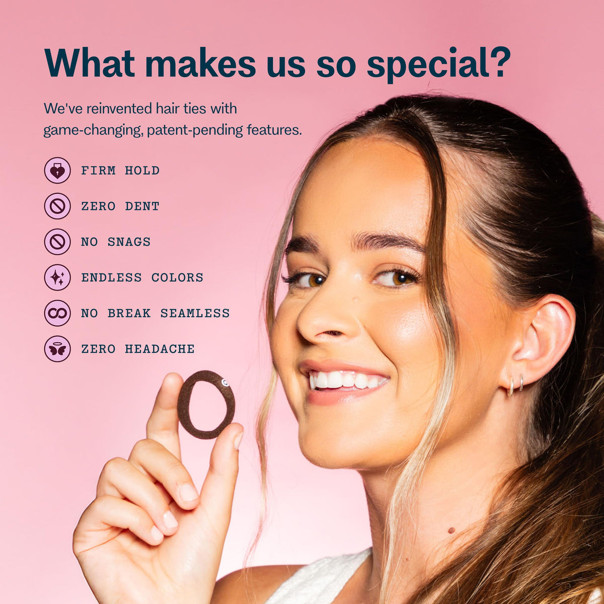GIMME band in dark brown holding a low ponytail for no-dent benefit