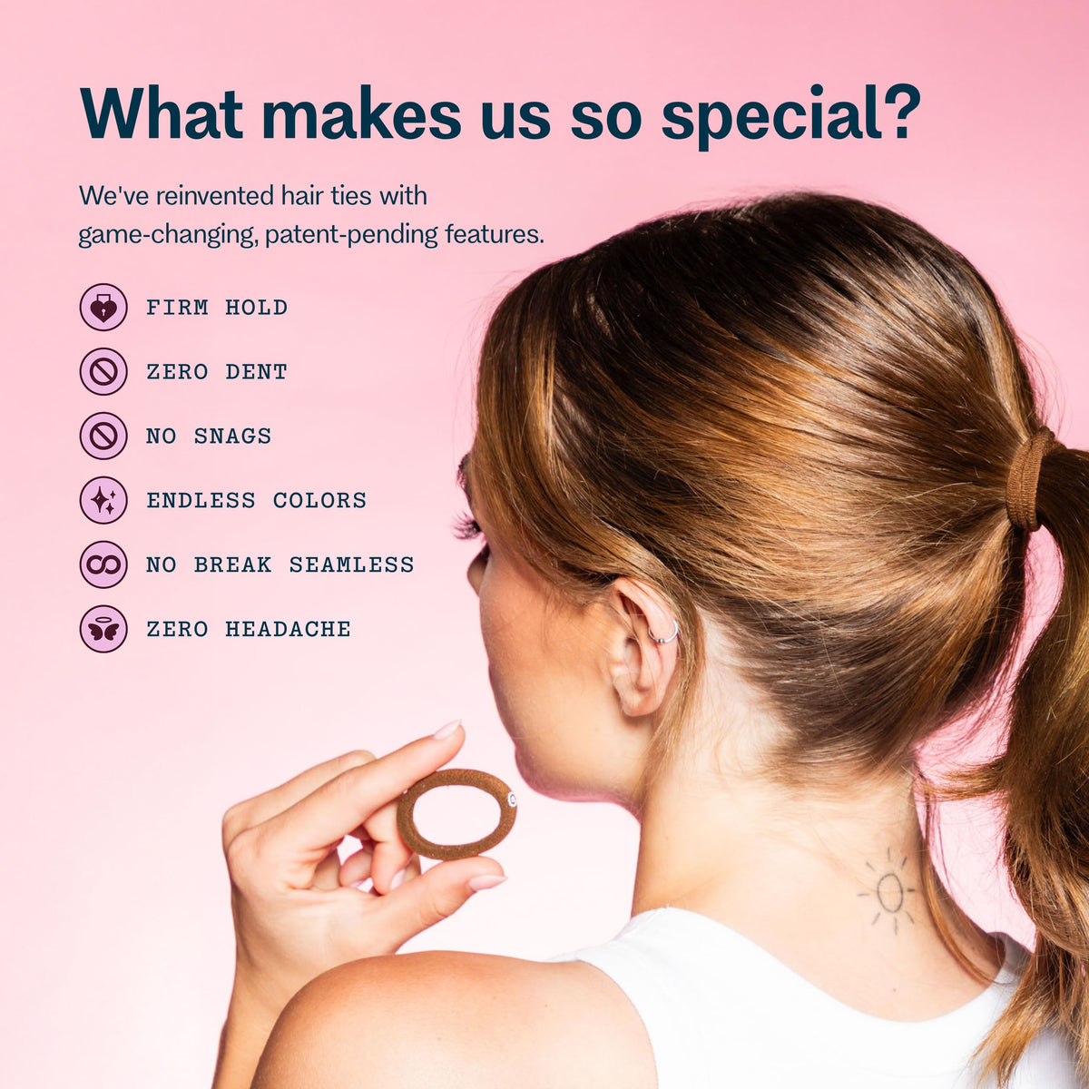 GIMME band in hair ponytail demonstrating gentle, no-dent hold