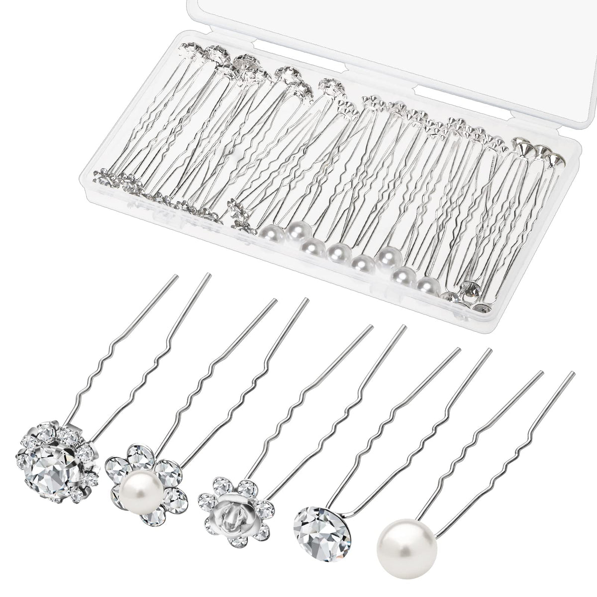 Gingbiss front packaging showing 40-piece bridal hair pins and storage box for organized storage