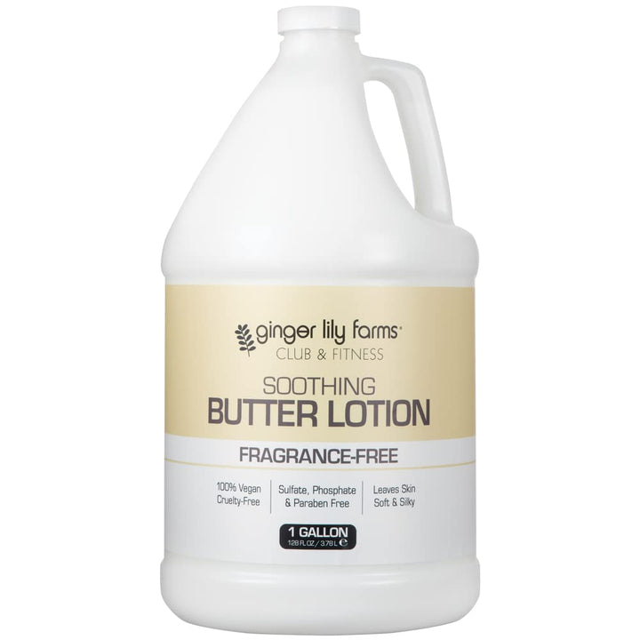 Ginger Lily Farms front label on one-gallon unscented lotion showing clean branding and product name for bulk refill
