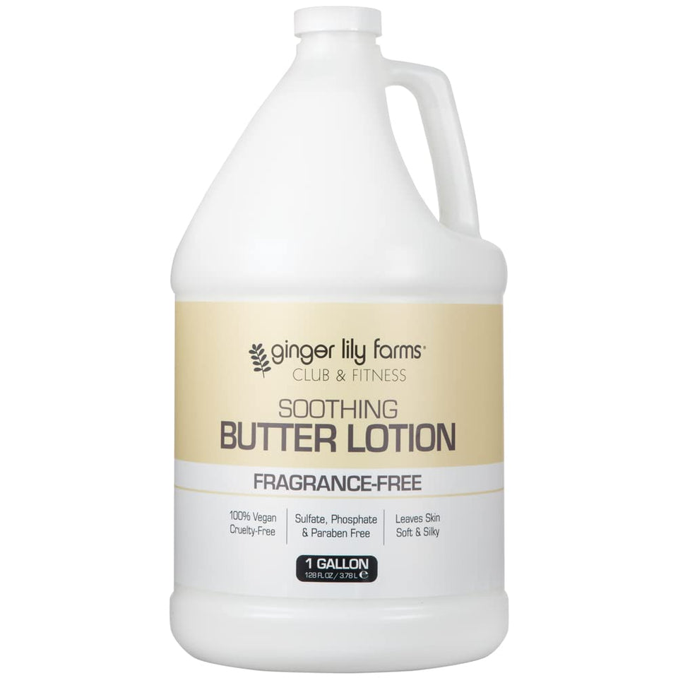 Ginger Lily Farms front label on one-gallon unscented lotion showing clean branding and product name for bulk refill
