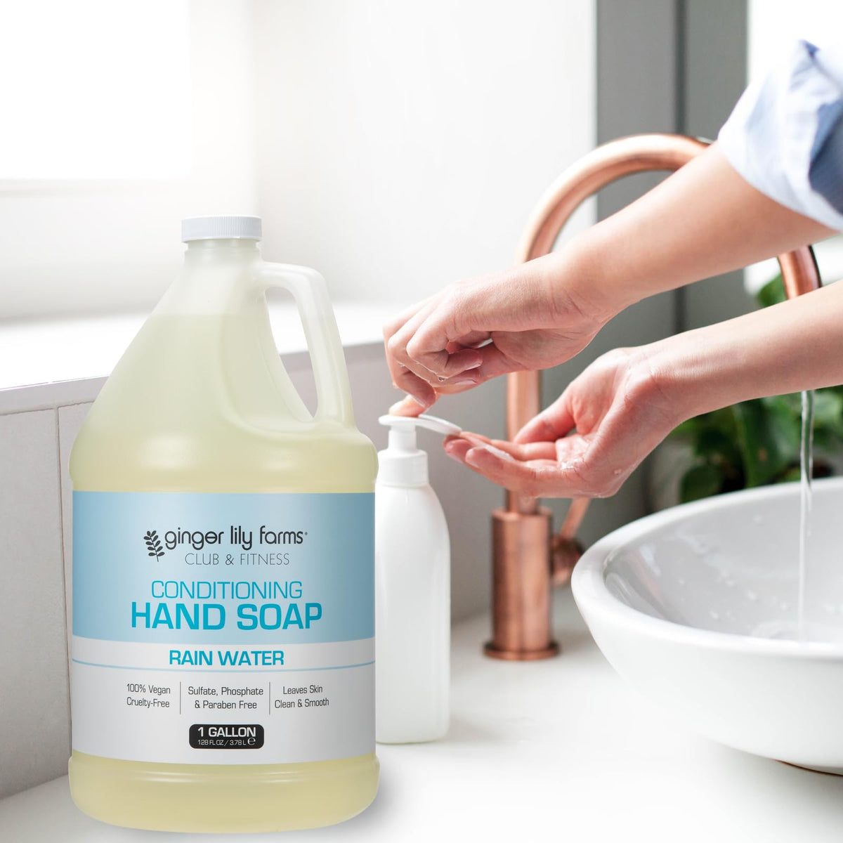 Ginger Lily Farms bottle staged in spa setting implying calming benefit