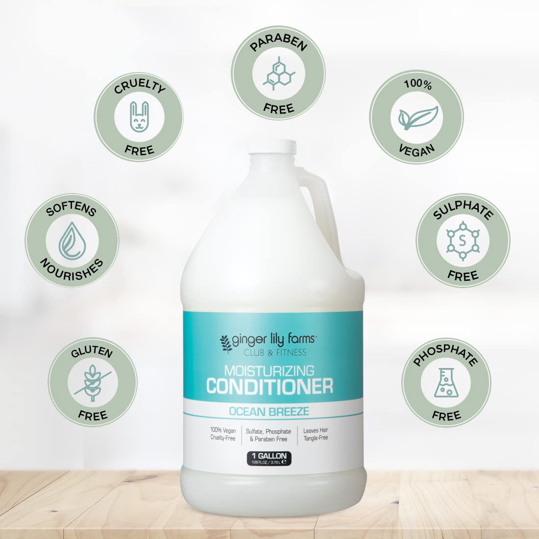 Ginger Lily Farms gallon held in hand to illustrate size and economy
