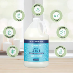 Ginger Lily Farms gallon beside everyday items showing scale and economical volume