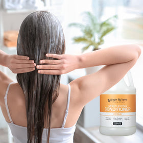 Spa locker room scene with Ginger Lily Farms bottle conveying professional, fresh scent