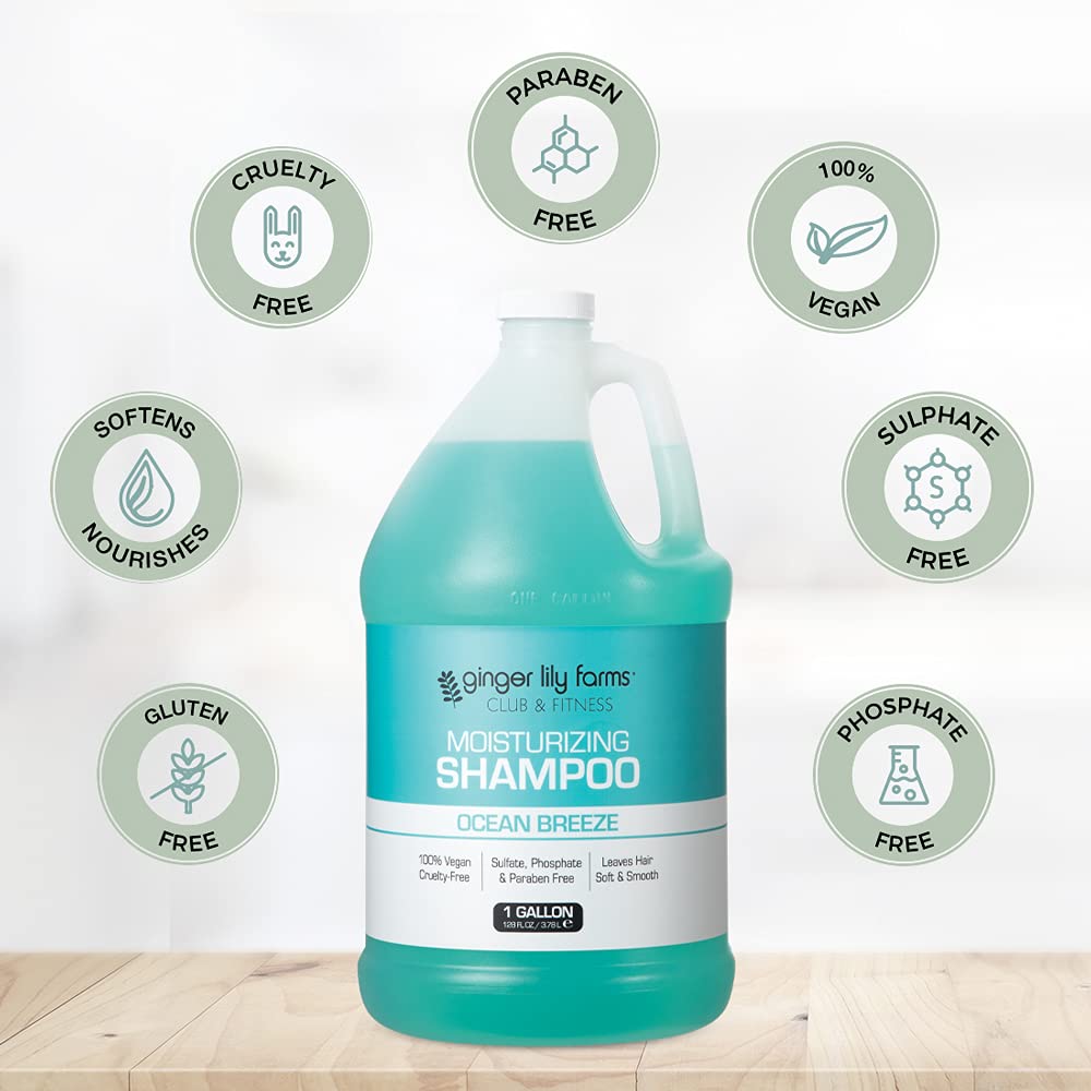 Ginger Lily Farms bottle in a gym shower illustrating commercial-ready use