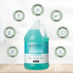 Ginger Lily Farms bottle in a gym shower illustrating commercial-ready use