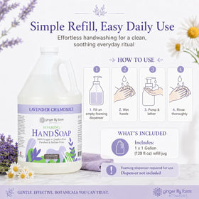 Ginger Lily Farms filled dispenser in a bathroom for everyday convenient use