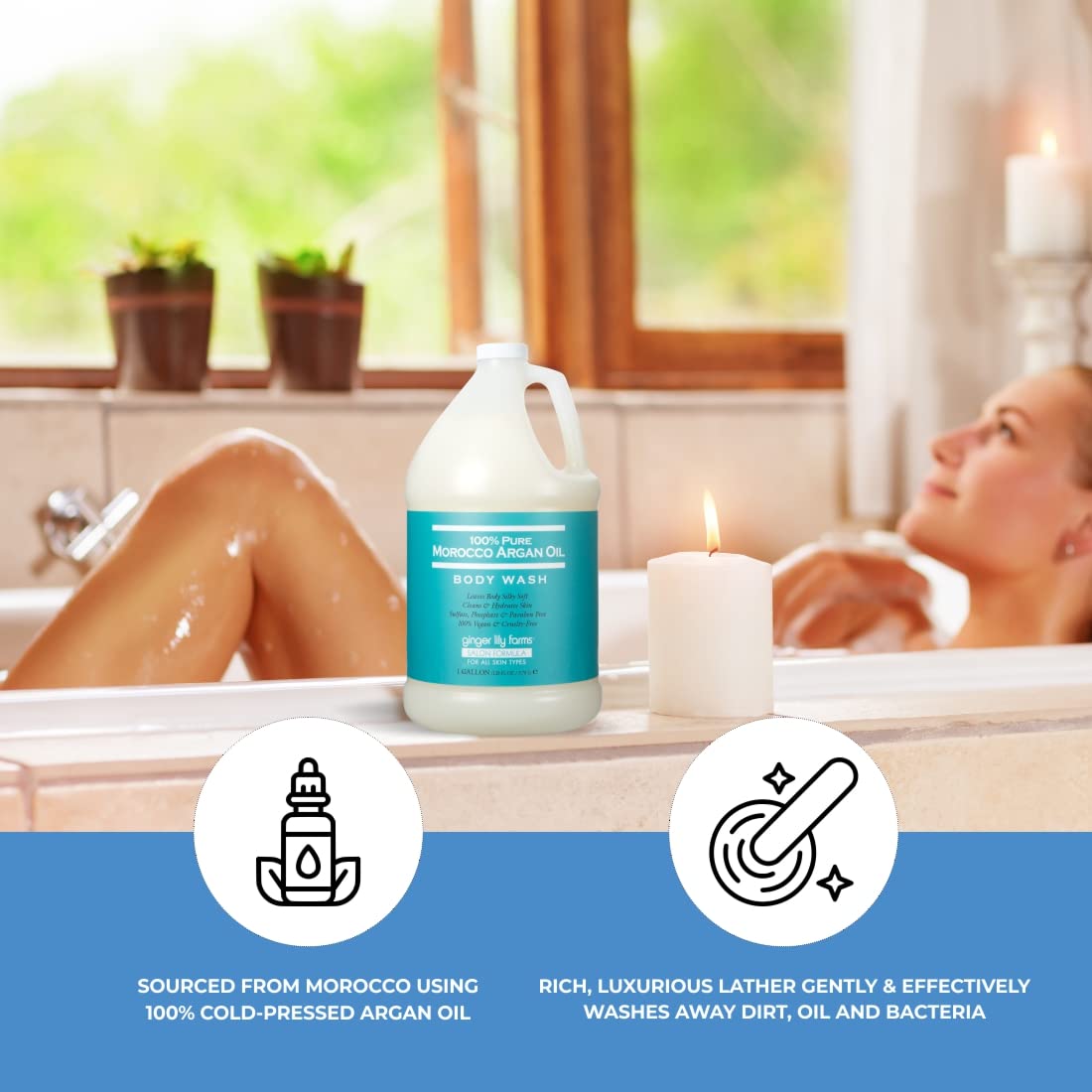 Ginger Lily Farms wall dispenser in shower for commercial and home use