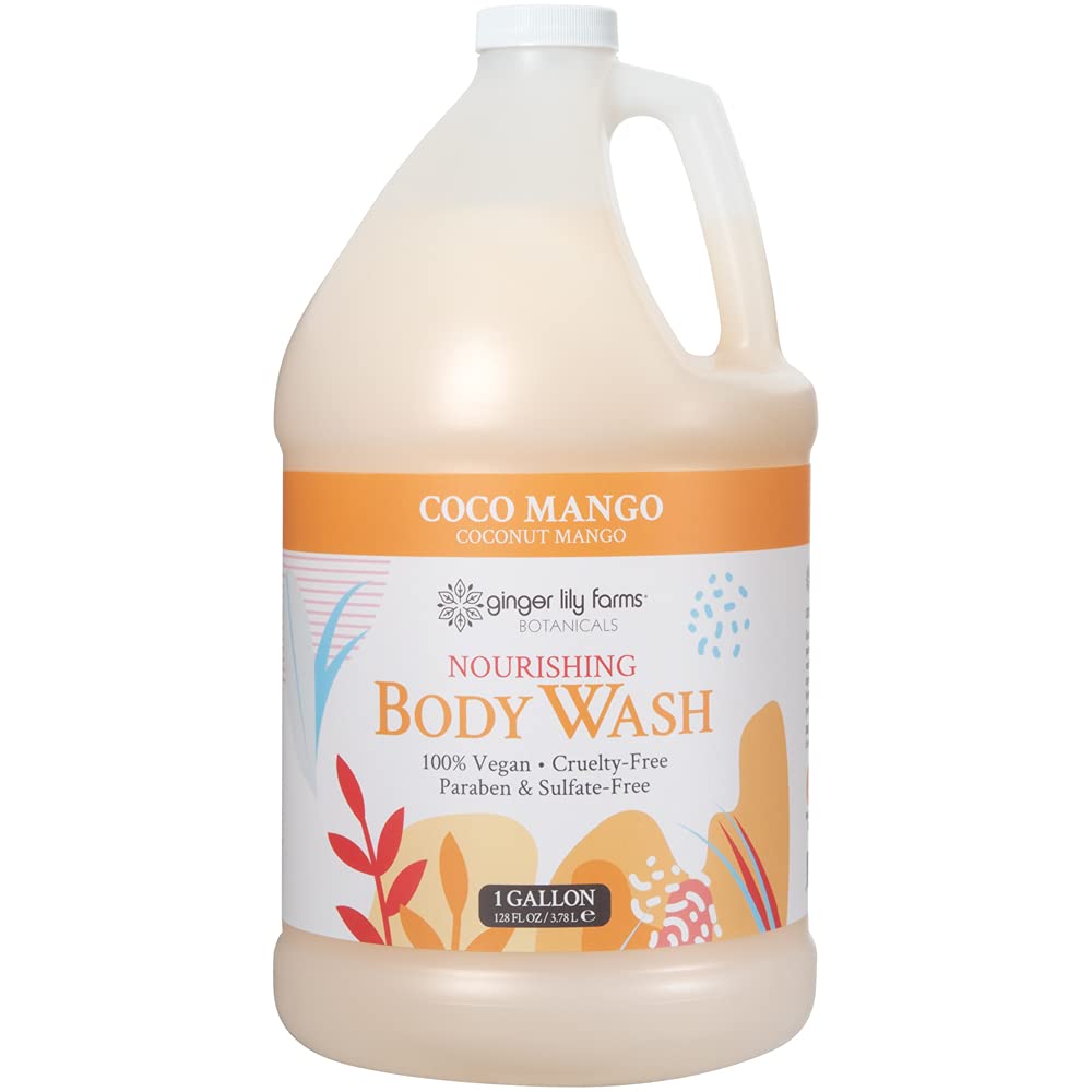 Ginger Lily Farms front gallon bottle shows refill packaging and brand benefits