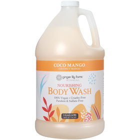 Ginger Lily Farms front gallon bottle shows refill packaging and brand benefits