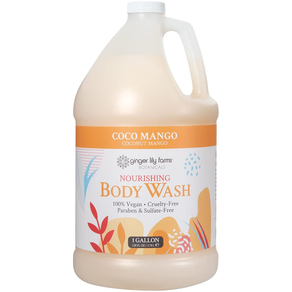 Ginger Lily Farms front gallon bottle shows refill packaging and brand benefits