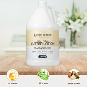 Ginger Lily Farms gallon beside a hand demonstrating scale and generous 128 fl oz refill size