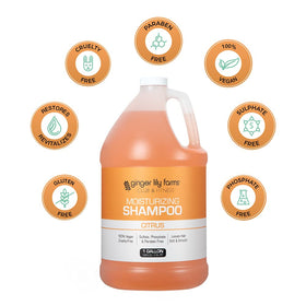 Ginger Lily Farms natural botanicals display highlighting plant-derived moisturizing benefits