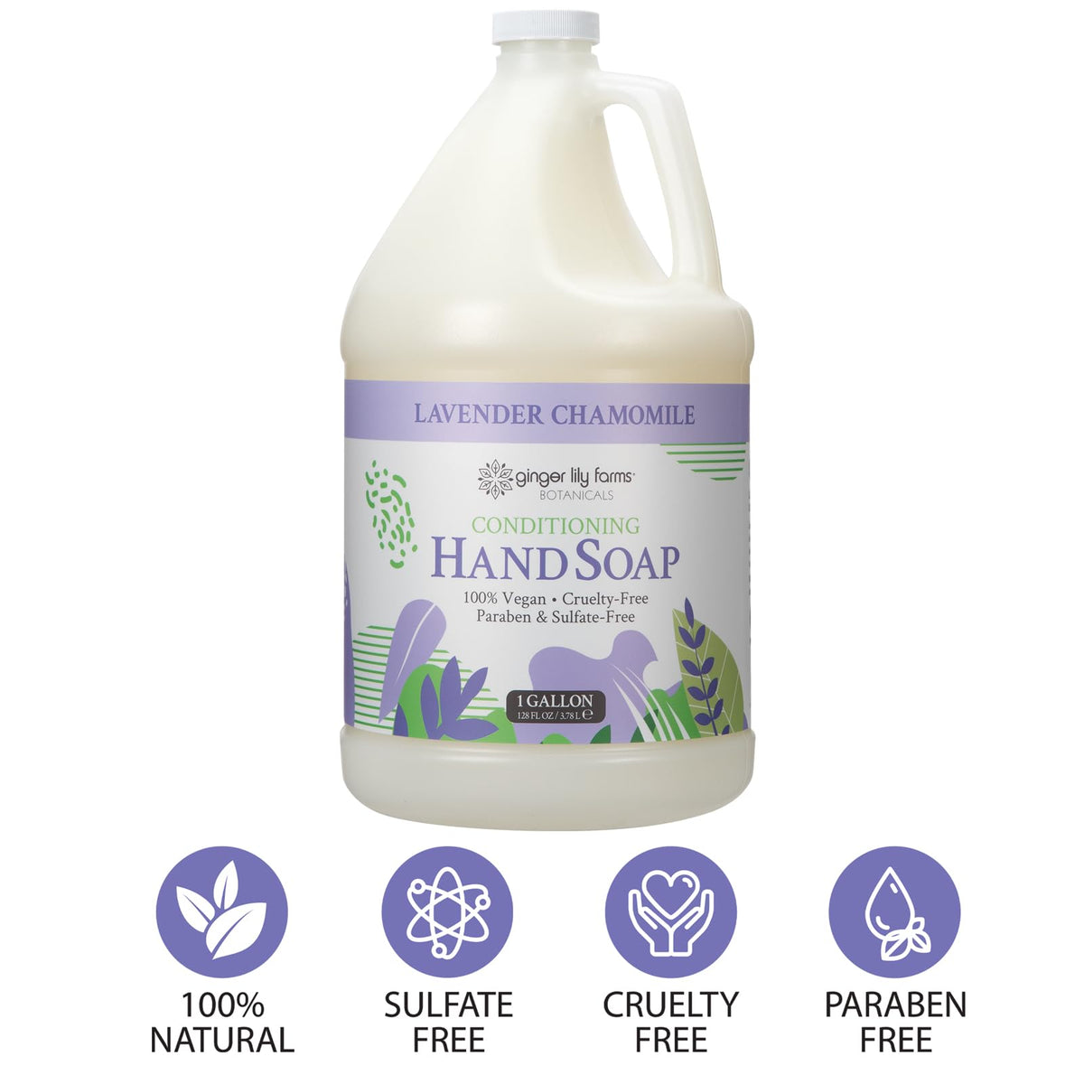 Ginger Lily Farms ingredient label close-up highlighting botanicals and vegan badge
